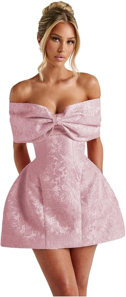 Monvelli Jacquard Appliques Homecoming Dresses with Bow 2025 for Teens Short Mini Floral Cocktail... | Amazon (US)