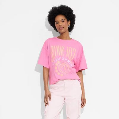 Women's Blink 182 Oversized Short Sleeve Graphic T-Shirt - Pink | Target