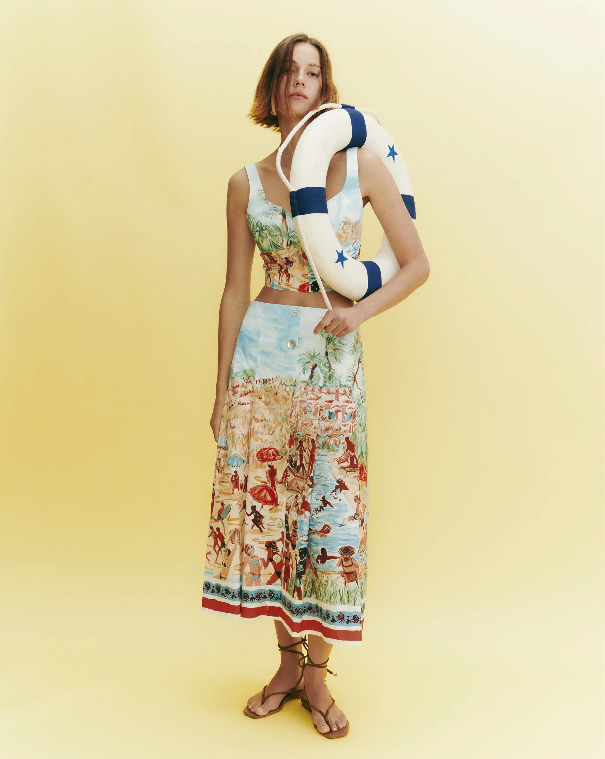 Fynnley Printed Midi Skirt in Sand Multi | Veronica Beard | Veronica Beard UK