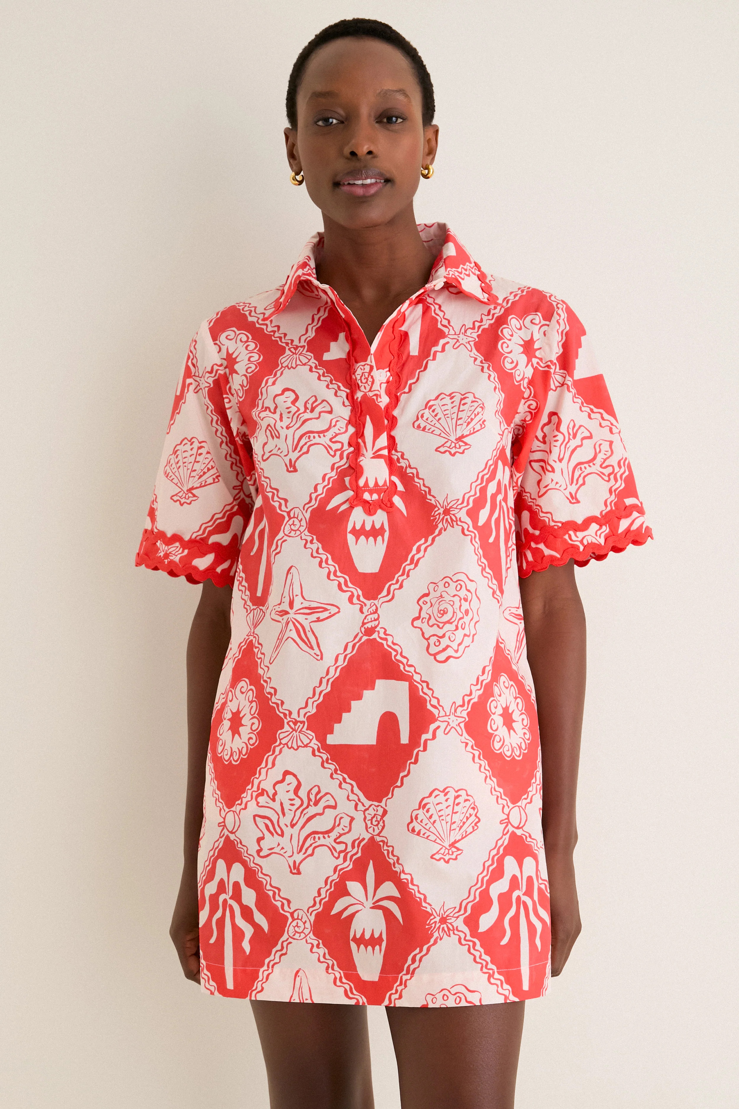 Asterias Red Collared Shirt Mini Dress | Tuckernuck (US)