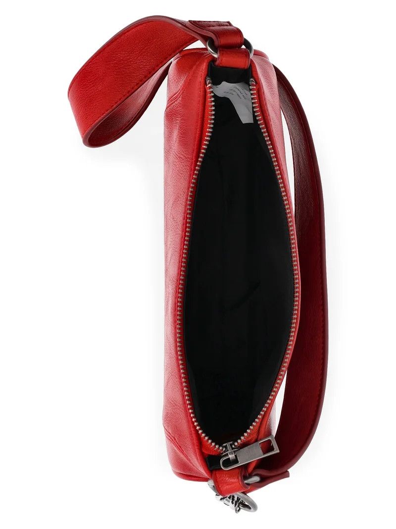 No Boundaries Women's Faux Leather Moto Shoulder Bag with Bag Charm, Carmine Red | Walmart (US)