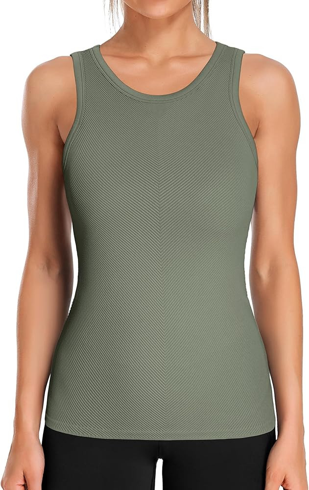 ATTRACO Workout Tank Tops for Women Seamless Full Length Gym Tops Athletic Yoga Top Built in Bra | Amazon (US)