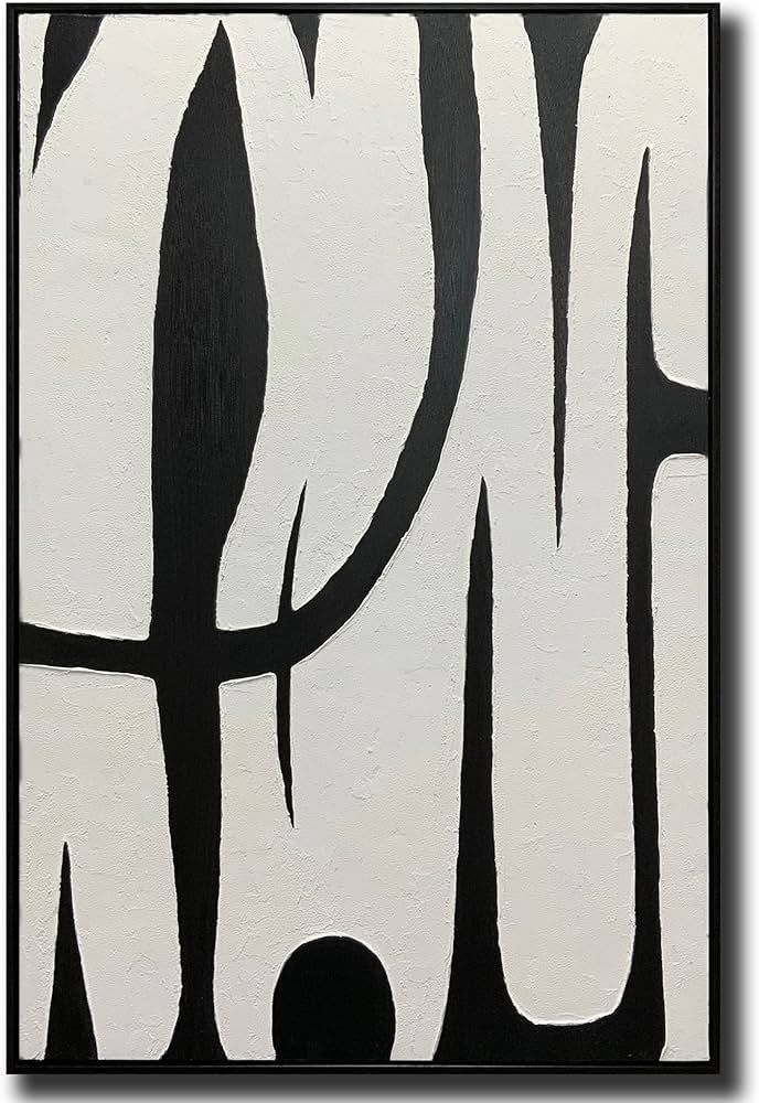 Boieesen Art,24x36Inch Abstract Hand-Painted Black White Oil Painting Minimalism Artwork Modern M... | Amazon (US)