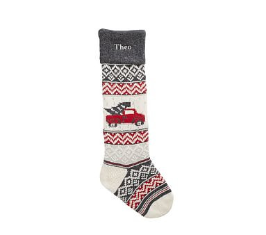 Car With Tree Natural Fair Isle Christmas Stocking | Pottery Barn Kids