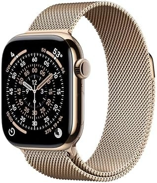 Apple Watch Series 11 [GPS + Cellular 42mm] Smartwatch with Gold Titanium Case with Gold Milanese... | Amazon (US)
