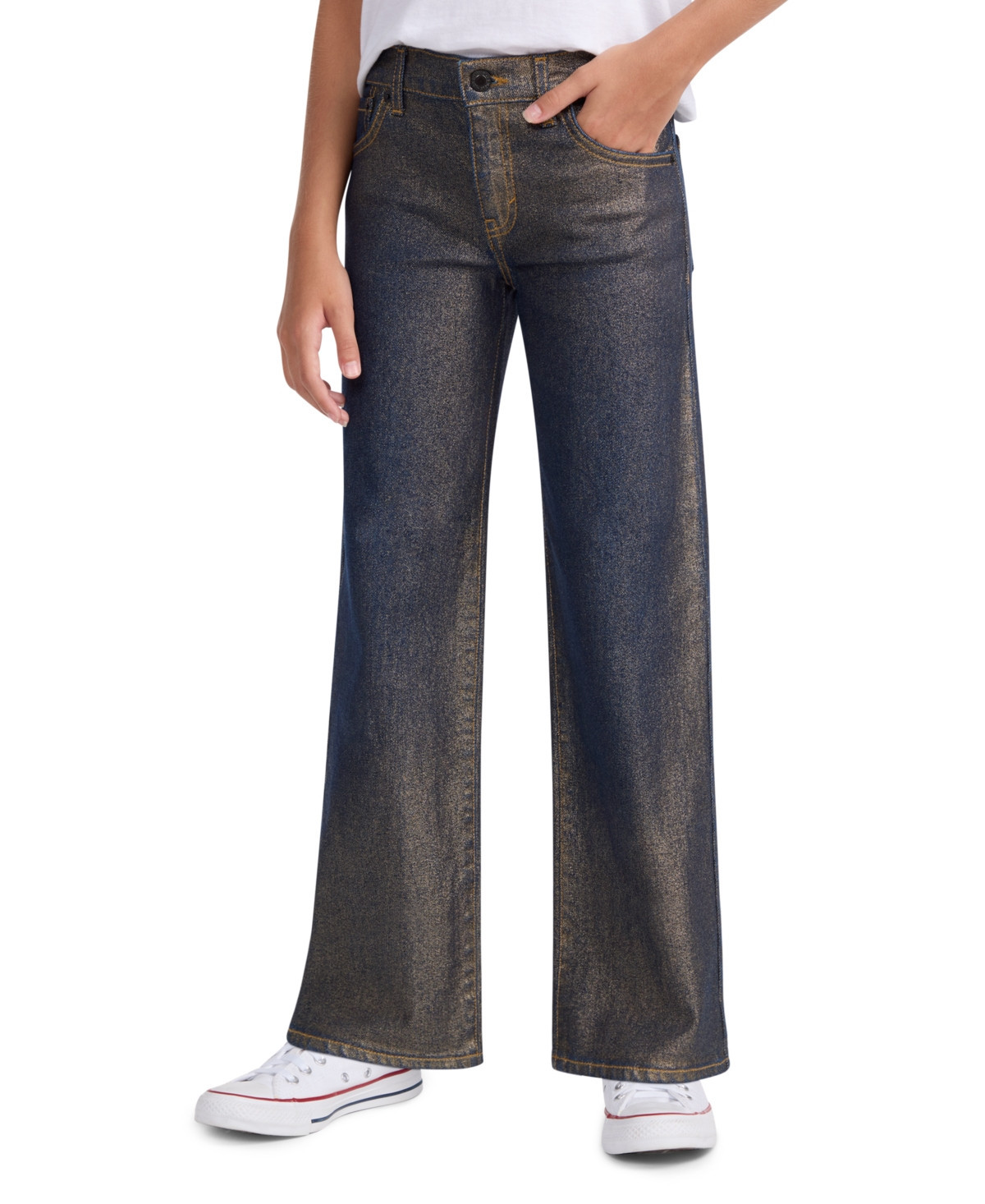 Levi's Big Girls Metallic Wide Leg Jeans - Indigo blue | Macy's