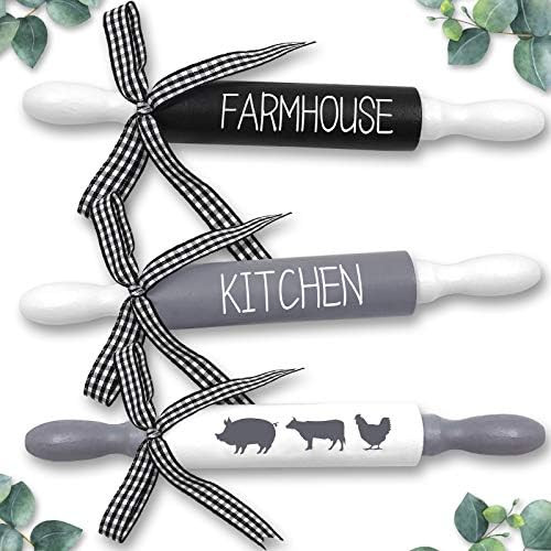 Farmhouse Kitchen Mini Rolling Pins - Wooden Decorative Favors Kitchen Farmhouse Tiered Tray Deco... | Amazon (US)