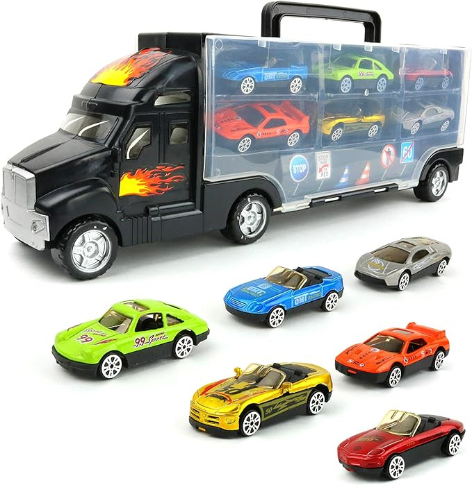 Transport Car Carrier Truck - with 6 Stylish Metal Racing Cars - with Carrying Case | Amazon (US)
