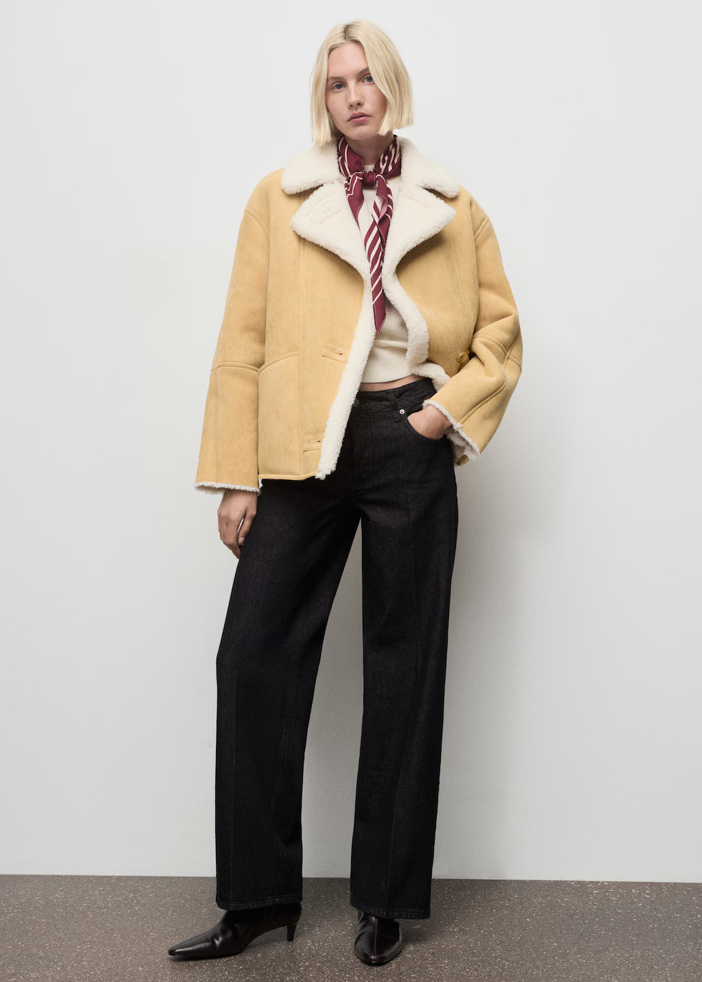 Faux-suede jacket with shearling collar medium brown - Woman - M - MANGO | Mango (US/MX/AU)