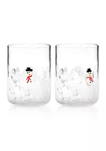 Godinger Set of 2 Frosted Snowman Double Old Fashioned Glasses | Belk