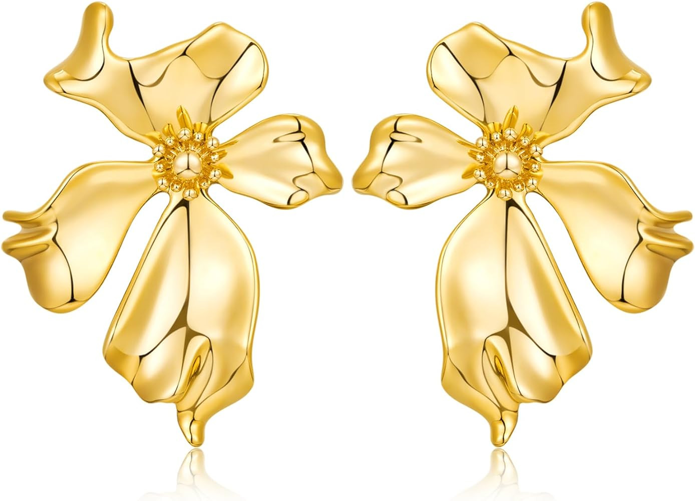 WOWORAMA Gold Statement Earrings for Women Gold Seashell Flower Earrings Boho Textured Ocean Wave... | Amazon (US)