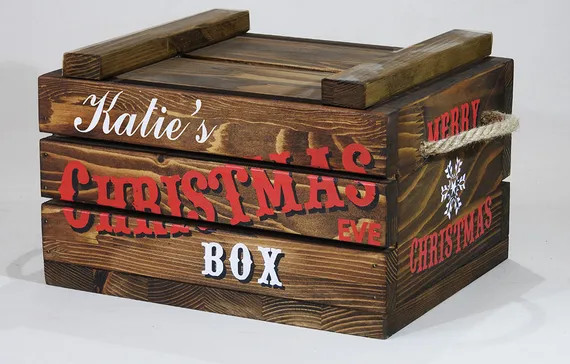 Christmas Eve Box with lid, Christmas Eve Crate, Personalised Rustic Christmas crate, Christmas g... | Etsy (US)