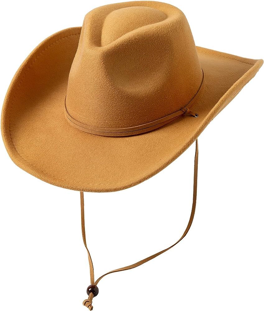 Amazon.com: Lanzom Women Men Retro Felt Wide Brim Western Cowboy Cowgirl Hat Dress Up Hat with Wind  | Amazon (US)