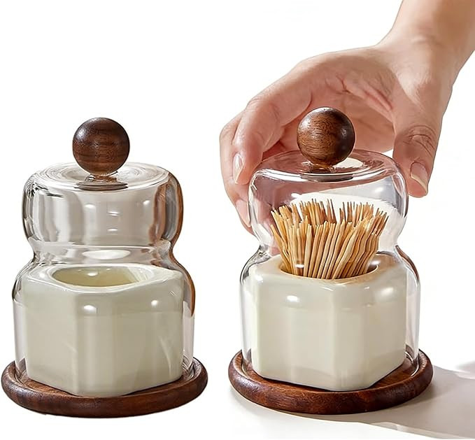 Amazon.com: ViVedBluumㅤ Walnut & Ceramic Toothpick Holder - Elegant Cloche Design, Handcrafted ... | Amazon (US)