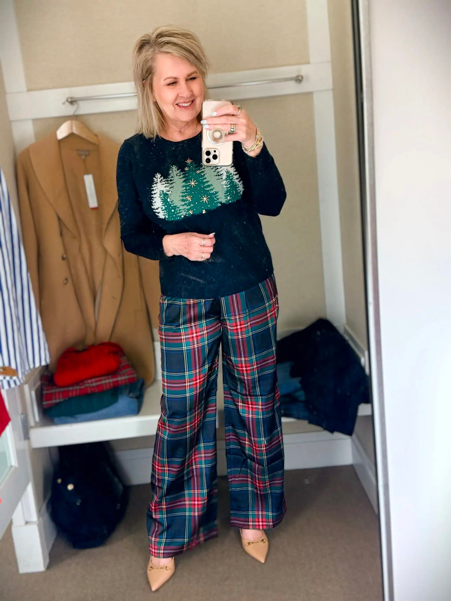 Holiday outfit idea that is easy, but looks festive and put together. My holiday crew neck sweater and plaid pull on pants are both size medium!

#LTKCyberWeek #LTKGiftGuide #LTKHoliday