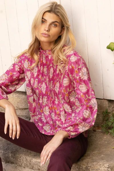 Long Sleeve Pintuck Blouse- Presidio Magenta | Oliphant Design