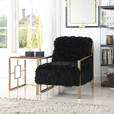 Iconic Home Bayla Accent Side Chair Sleek Stylish Faux Fur Brushed Brass Finished Stainless Steel... | Amazon (US)