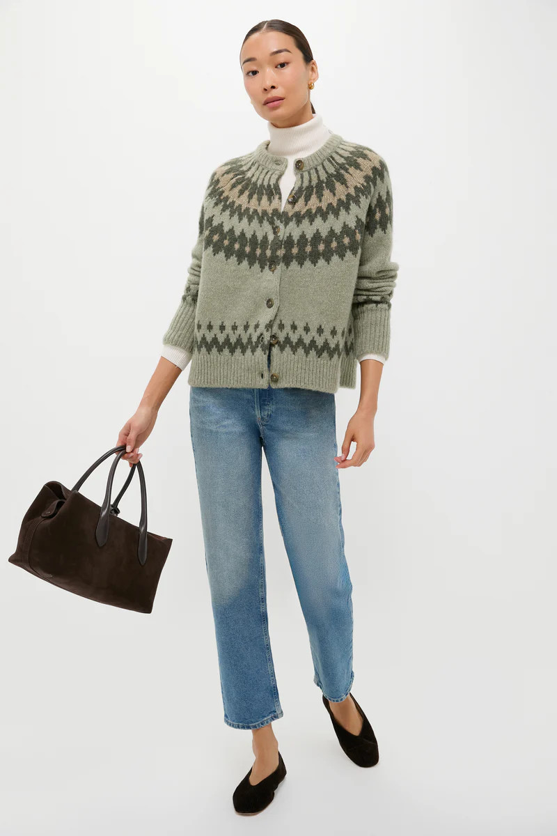 Fir Green Lurex Marlow Fair Isle Cardigan | Tuckernuck (US)