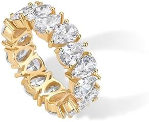 PAVOI 14K Gold Plated Pear Love Eternity Rings for Women | Gold Cubic Zirconia Ring | Bridal Eter... | Amazon (US)