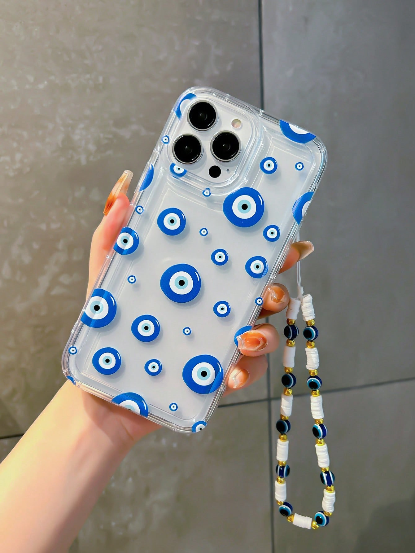 TrendsPhone Charm 1pc Transparent Tpu Phone Case With Evil Eye Design & Hand Strap Rope Compatibl... | SHEIN