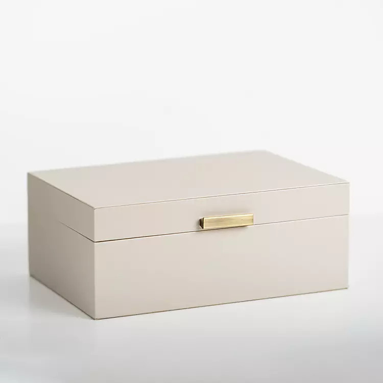 Large Beige Leather Brass Handle Box | Kirkland's Home