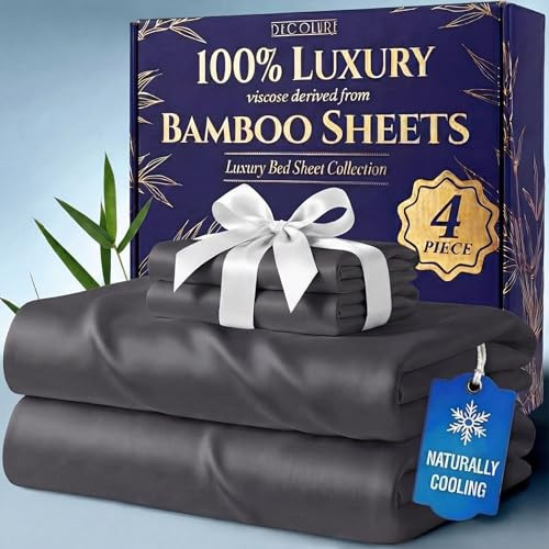 DECOLURE 100% Viscose Derived from Bamboo Sheets Full Size - Luxury 4 Pc Naturally Cooling Sheets, Ultra Soft Bed Set - Deep 17" Pockets, Durable Double Stitching, Oeko Tex Standard (Charcoal) | Amazon (US)