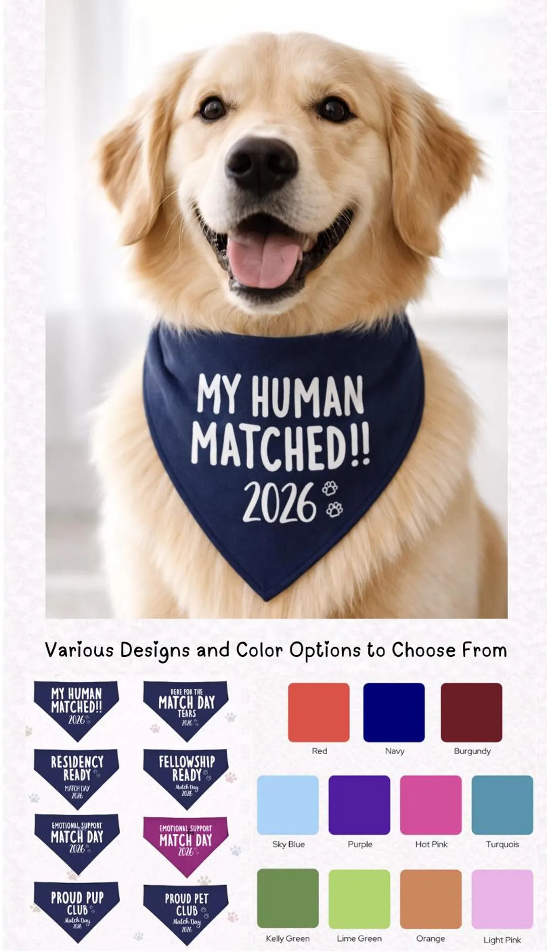 Residency Match Day Gift Dog Bandana 2026 for Student in Medicine Companion, All Pet, Fellowship | Etsy (US)