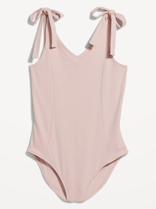 Tie-Shoulder V-Neck Rib-Knit Bodysuit for Women | Old Navy (US)