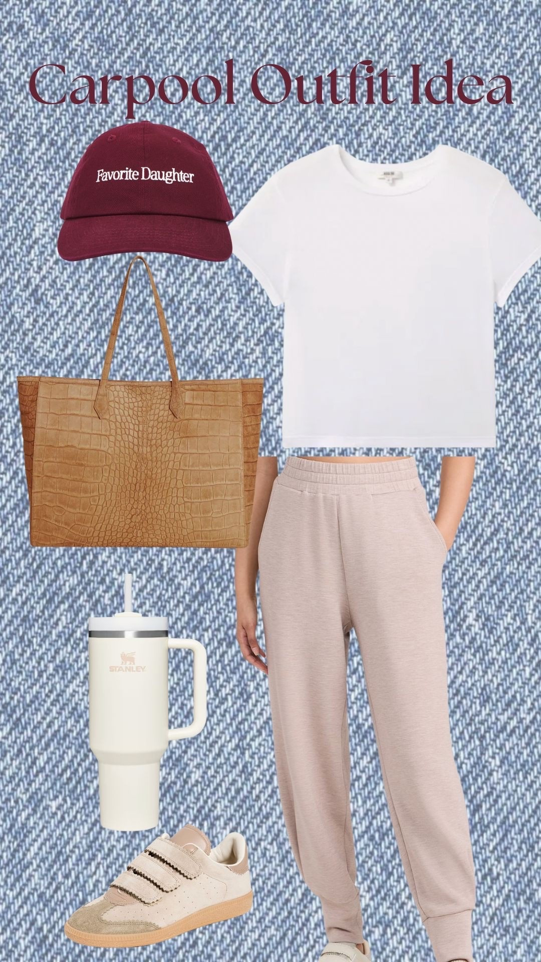 Carpool Outfit Idea!
Favorite Daughter hat, AGOLDE tee, Textured Tote bag, Stanley Water bottle, Varley Joggers, Isabel Marant Sneakers!

#LTKSeasonal #LTKActive #LTKShoeCrush