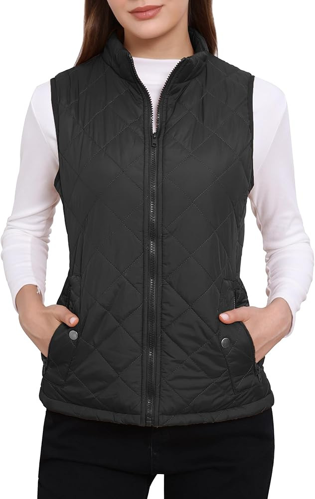 Allegra K Women's Puffer Vest Stand Collar Lightweight Gilet Quilted Zip Vest | Amazon (US)