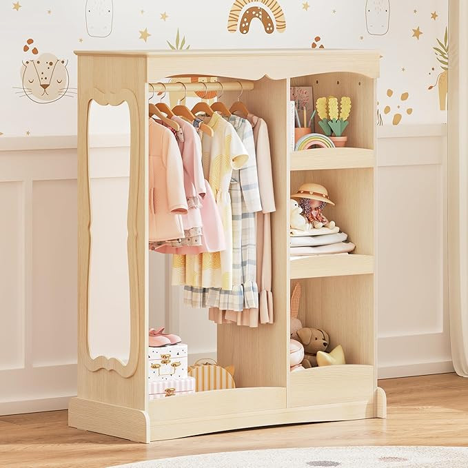 Curipeer Kids Dress Up Storage with Flower Mirror, Open Hanging Closet Wardrobe for Children, Kid... | Amazon (US)