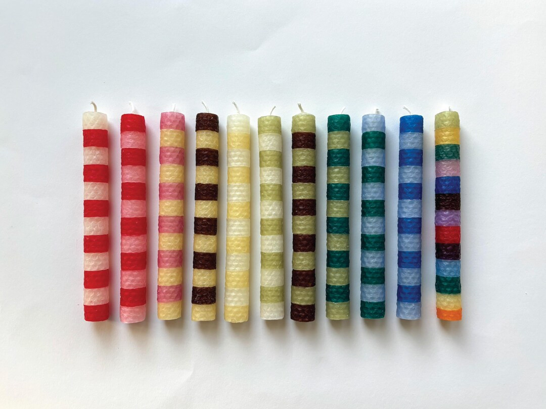 Striped Beeswax Taper Candles - Etsy | Etsy (US)