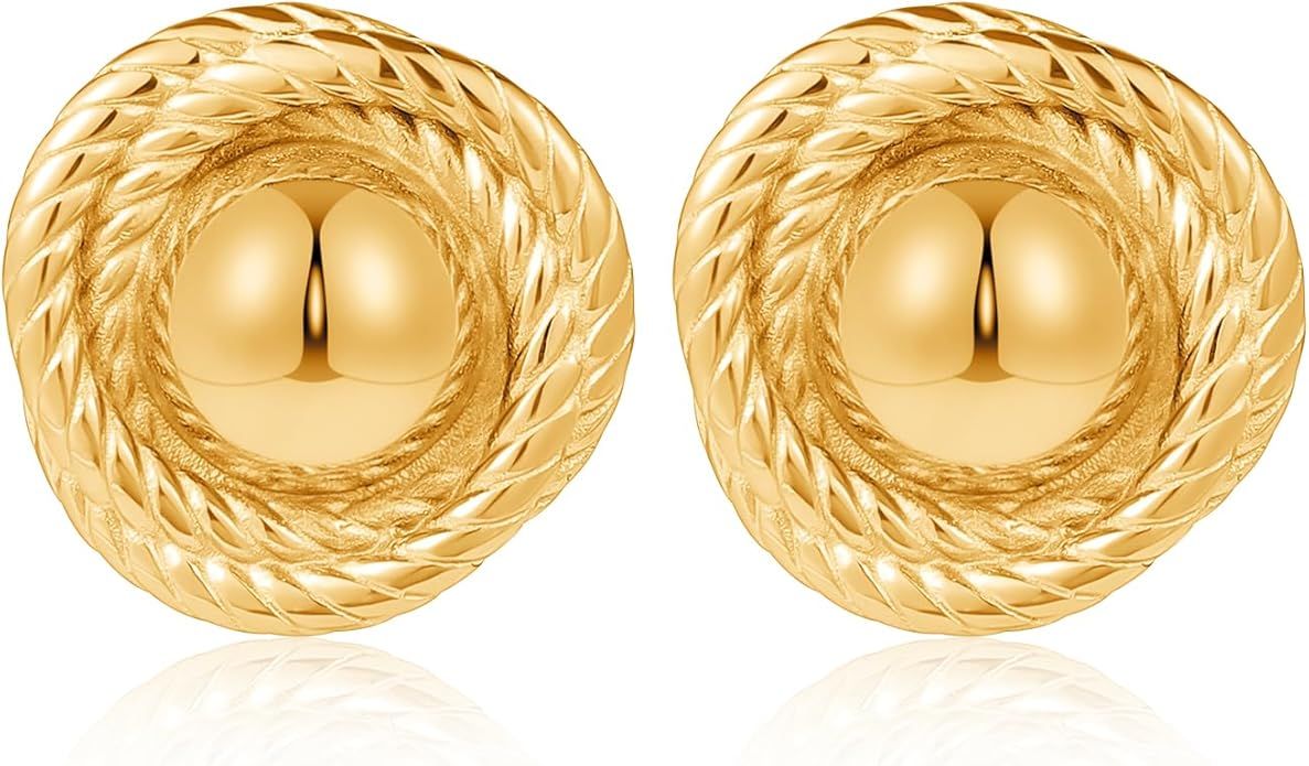 Large Chunky Gold Earrings for Women, Round Rope Disc Stud Earrings, Statement Vintage Earrings, ... | Amazon (US)