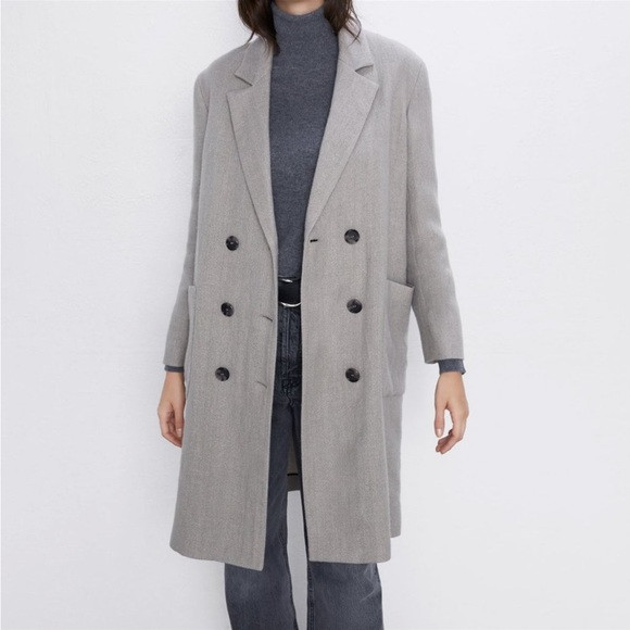 Zara NWT Linen/Wool Herringbone Coat size L | Poshmark
