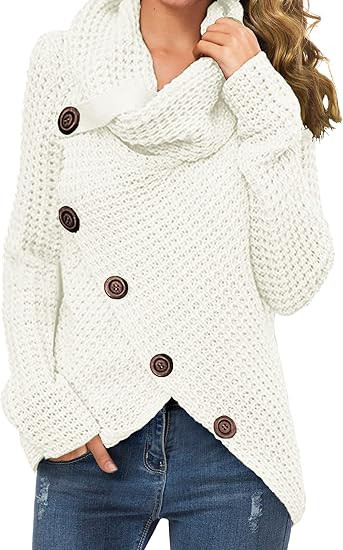 GRECERELLE Women's Fall Chunky Turtleneck Long Sleeve Asymmetric Hem Loose Knit Pullover Sweaters... | Amazon (US)