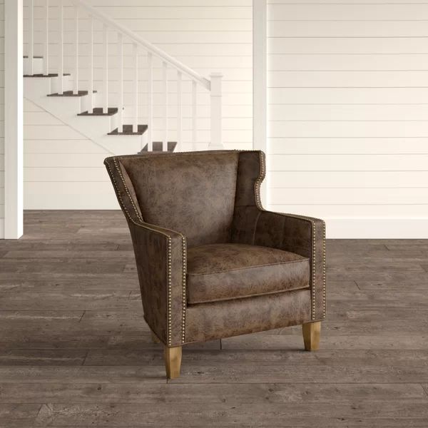Steel 30'' Wide Genuine Leather Top Grain Leather Wingback Chair | Wayfair North America