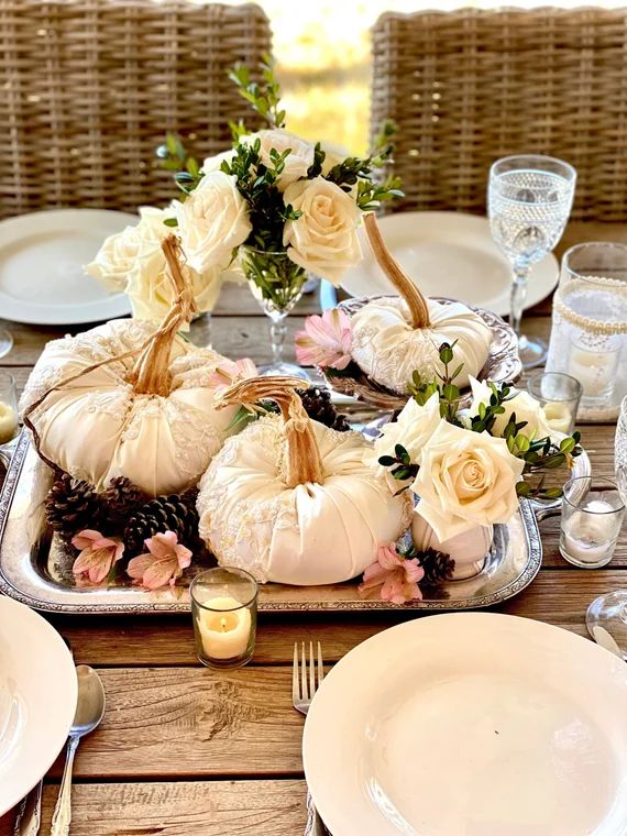 Fall Wedding Centerpiece White Wedding Pumpkins Embellished | Etsy | Etsy (US)