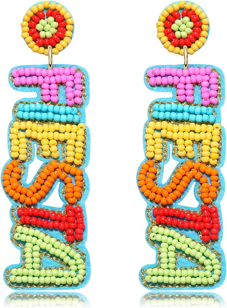 Cinco De Mayo Earrings for Women Colorful Beaded Fiesta Pinata Drop Dangle Earrings Statement Par... | Amazon (US)