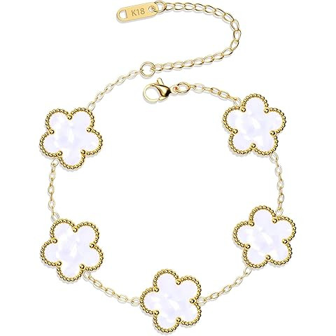 MEFELAY Unique 18K Gold Four Leaf Clover Bracelet for Women White Gold Lucky Link Clover Bracelet... | Amazon (US)