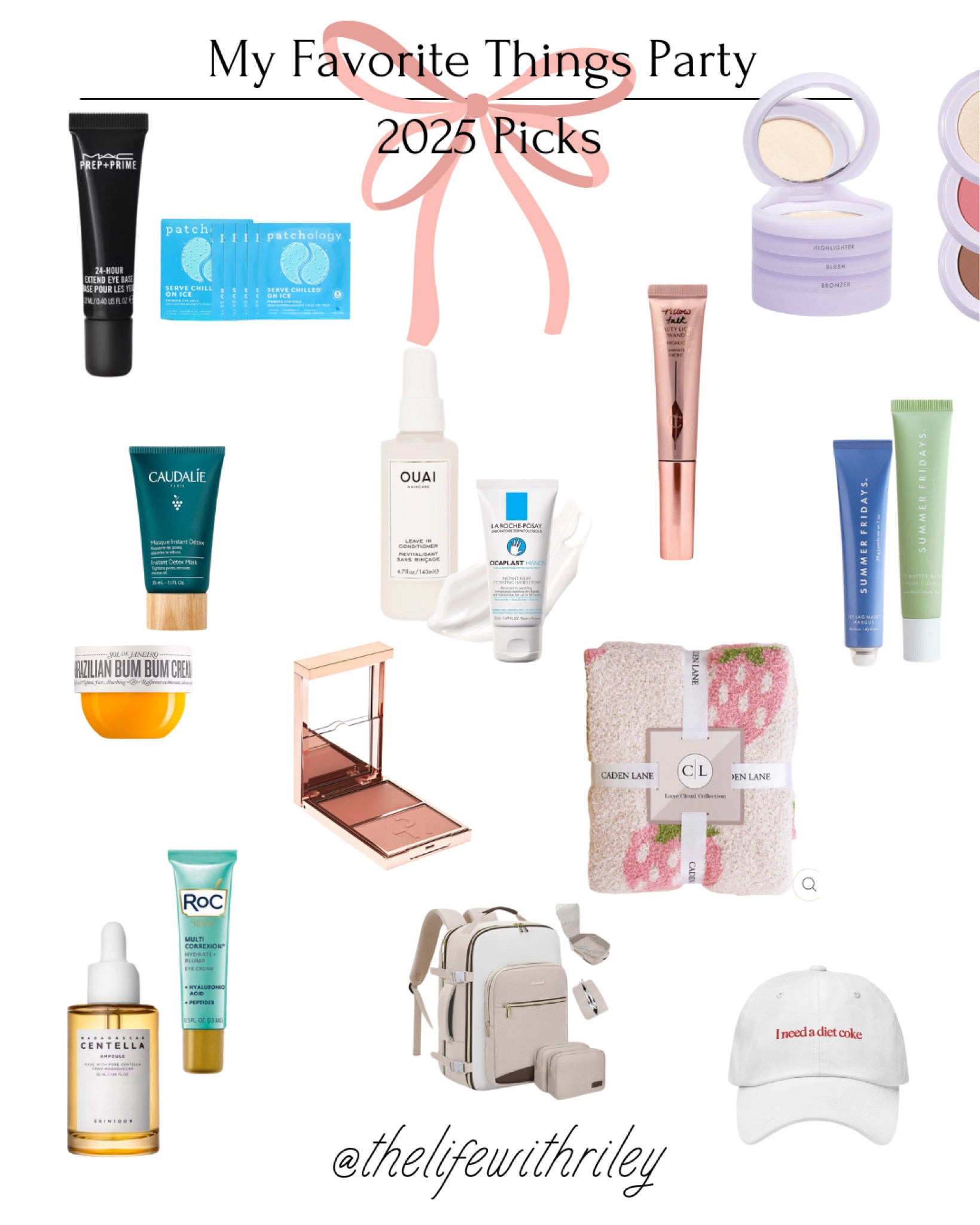 My favorite things party 2025 picks 

Mine were the Summer Friday jet lag mask and lip butter in sweet mint 

Skincare, Haircare, blanket, travel backpack, make up, hat, Diet Coke hat, Diet Coke, galentines, my favorite things party picks 

#LTKfindsunder50 #LTKstyletip #LTKparties