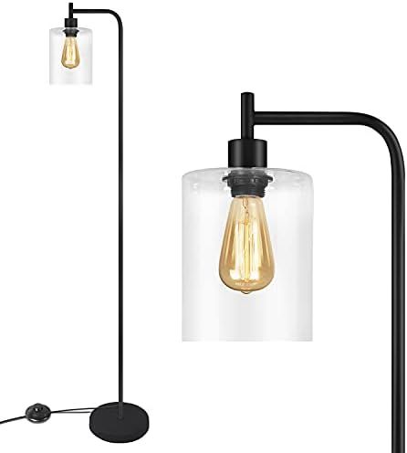 Black Industrial Floor Lamp with Hanging Glass Lamp Shade for Living Room & Bedroom, Vintage Stan... | Amazon (US)