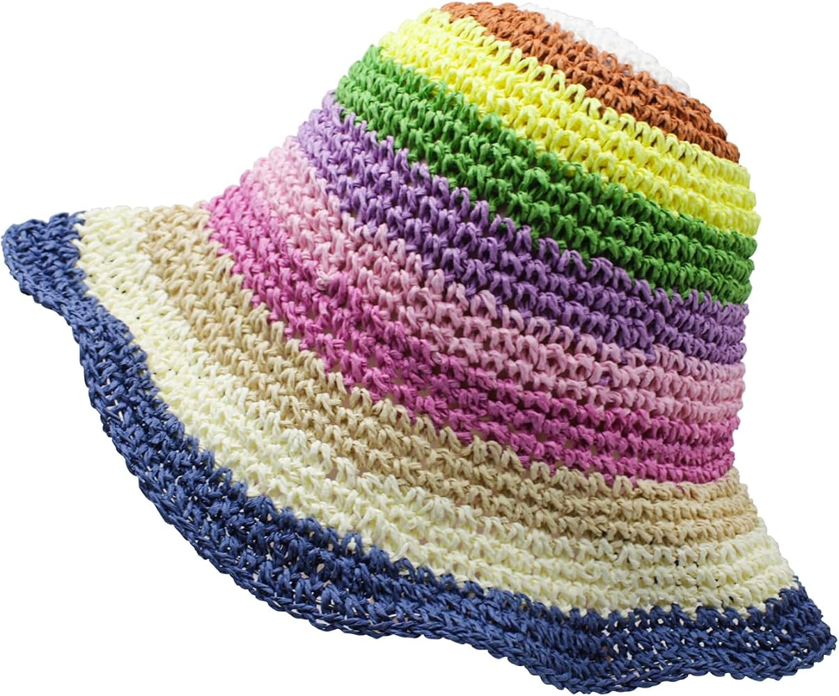 Floral Straw Sun Hat, Packable Wide Brim Summer Beach Hat | Amazon (US)