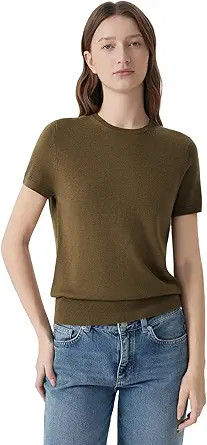 SUUKSESS Women Silk Cashmere Blend Crew Neck Short Sleeve Sweaters Casual Blouse | Amazon (US)