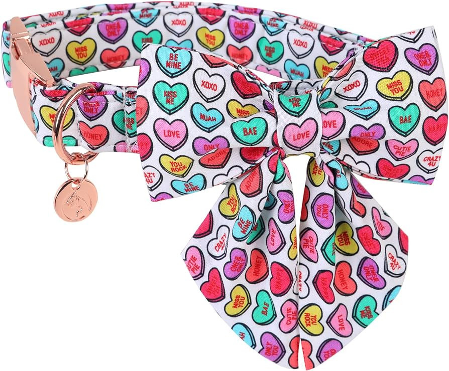 DOGWONG Valentine's Day Dog Collar with Sailor Bow, Adjustable Durable Pink Heart Dog Collar Cute... | Amazon (US)