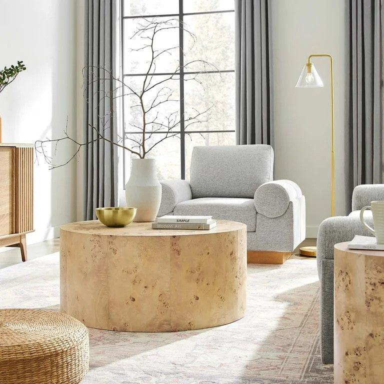 Modway Cosmos 35" Round Modern Burl Wood Coffee Table in Natural | Walmart (US)