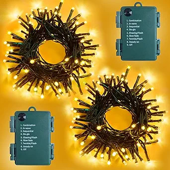 2 Pack Each 16.4ft 60 LED Battery Operated Christmas Tree Lights Indoor Outdoor Cluster String Li... | Amazon (US)
