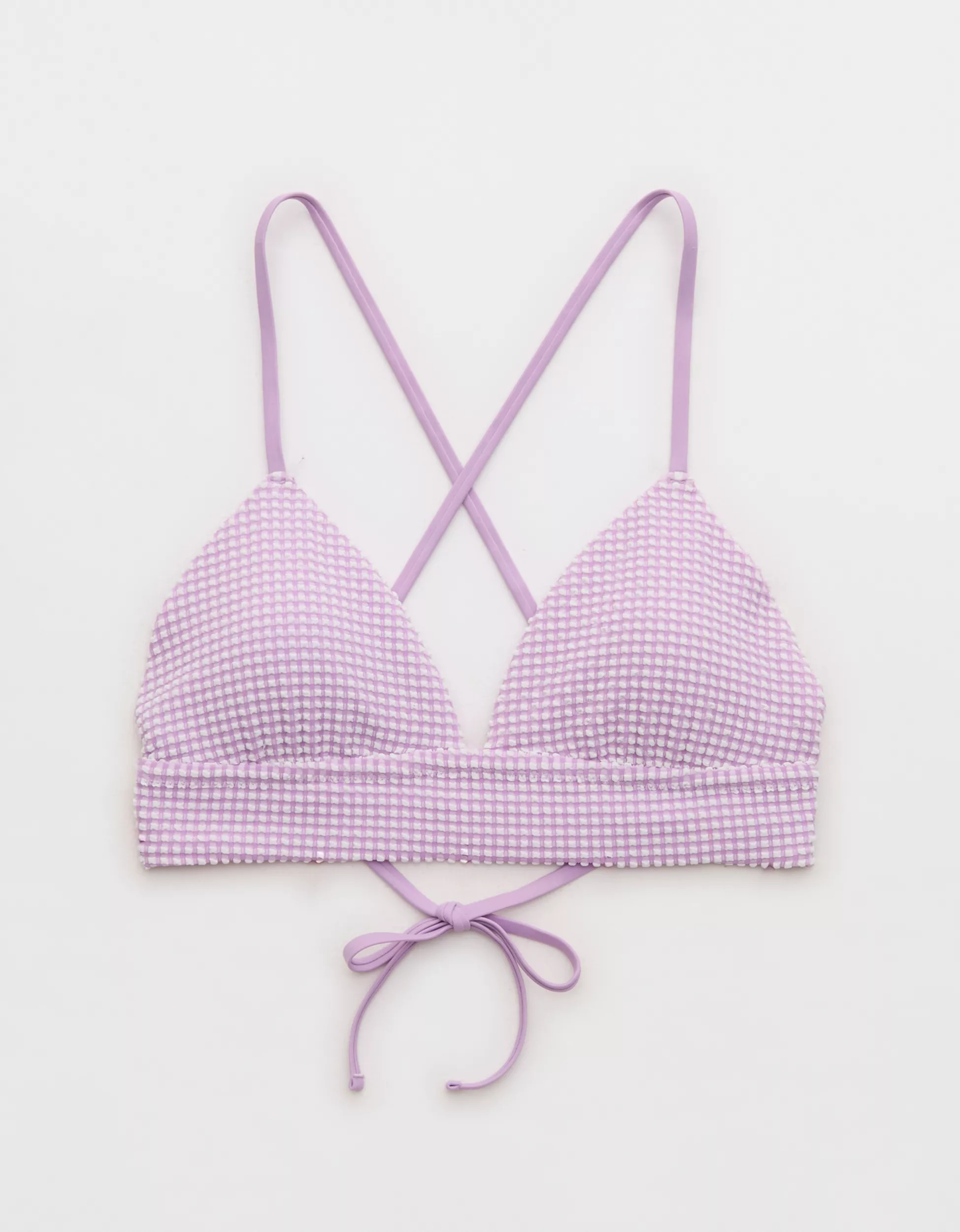 Aerie Seersucker Lace Up Longline Triangle Bikini Top | American Eagle Outfitters (US & CA)