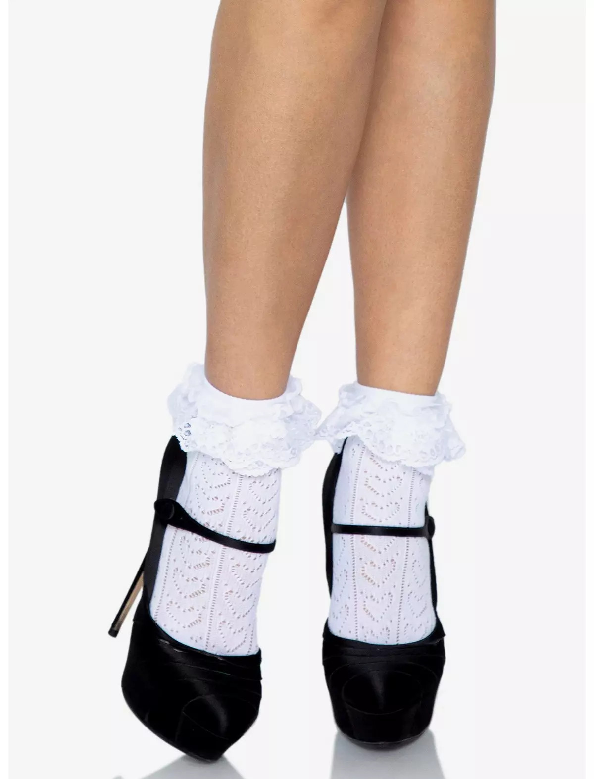 Crochet Heart Lace Top Ankle Socks White | Hot Topic