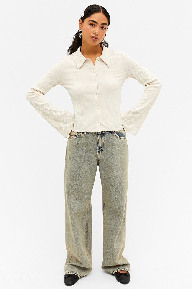 Ribbed shirt with bell sleeves | Monki