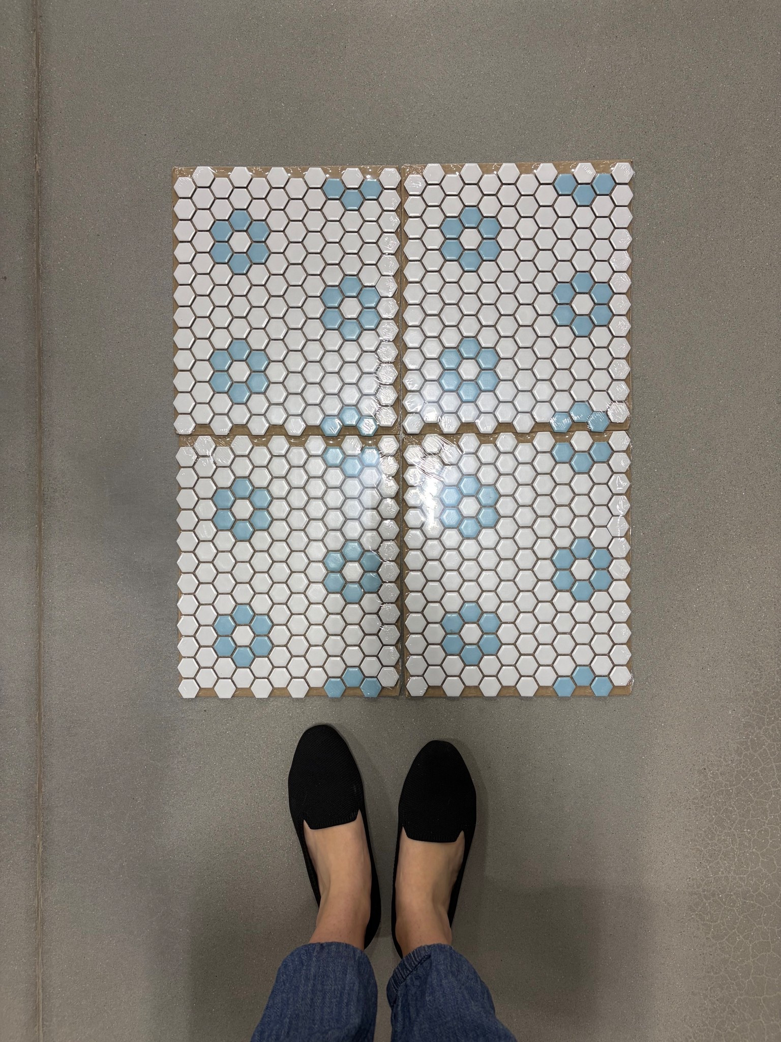 Tile is from floor and decor, loafers are washable from target!